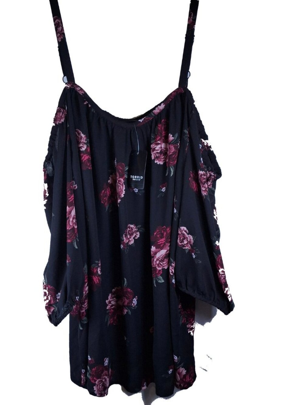 Torrid 3X Black Floral Cold Shoulder Blouse Plus Size 22-24